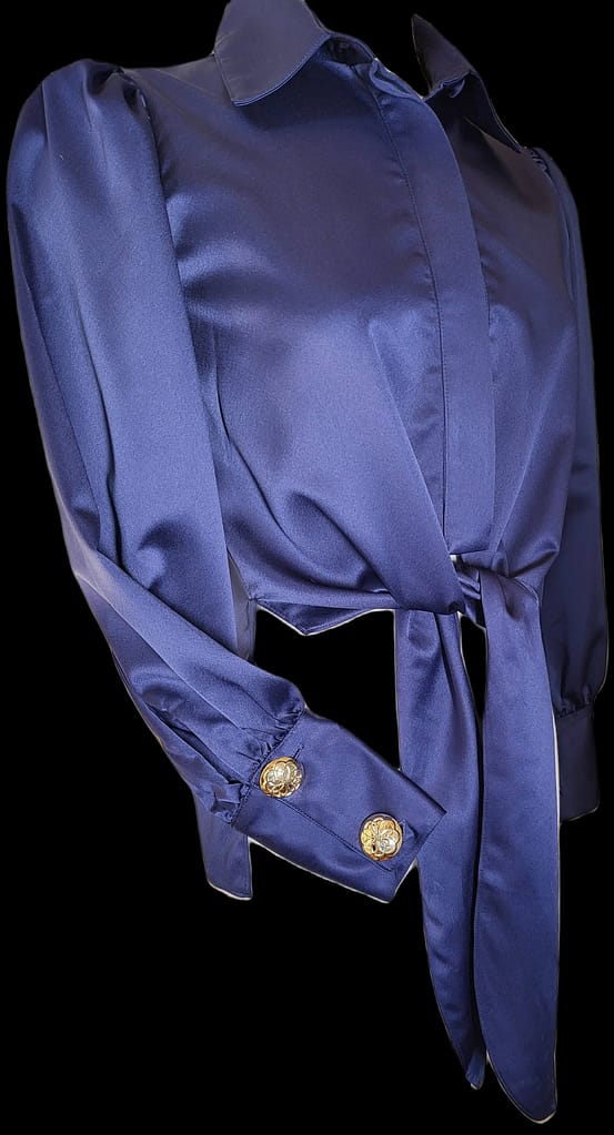 CRISTINA SABATINI Alessia long sleeve blouse in navy with Gold button