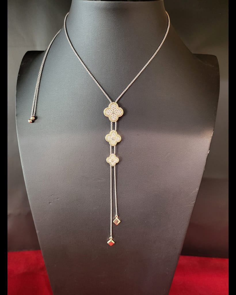 Faux Diamond Designer Inspired Adjustable Necklacen Two Toned
