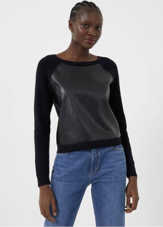 French Connection Mozart PU Knit Top Black