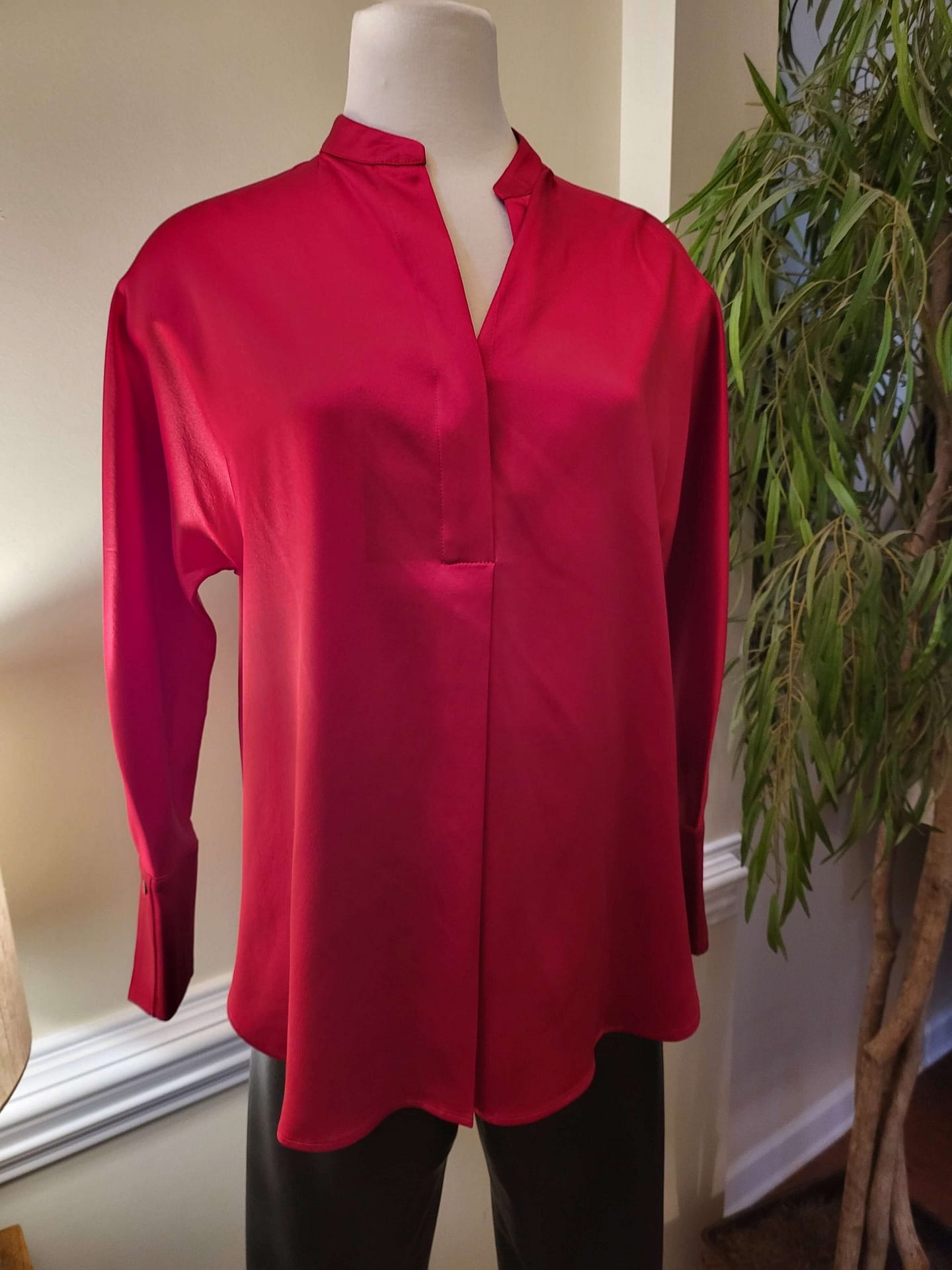 Diomi Long Sleeve Silk Top Red Tunic T2297