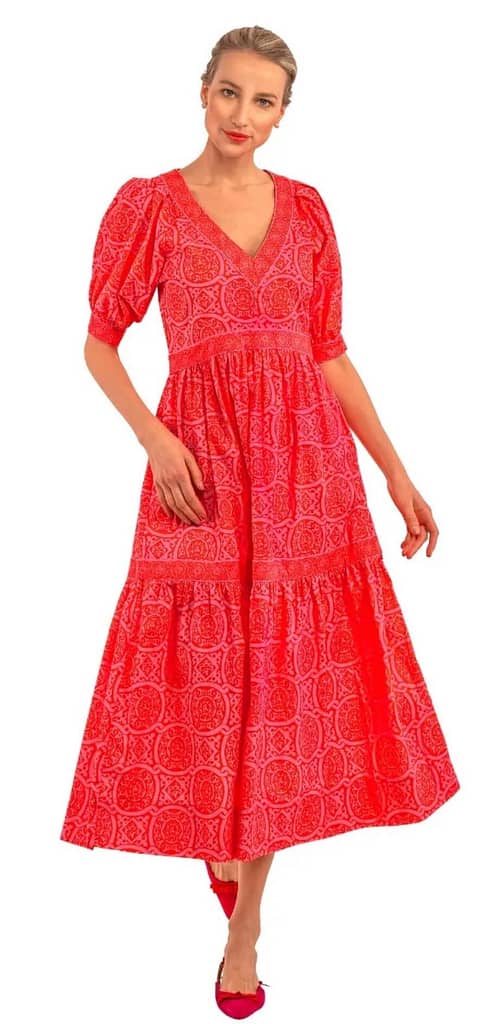 Gretchen Scott Viviers Dress in Sultans Dining Room Pink/Red DRVISU