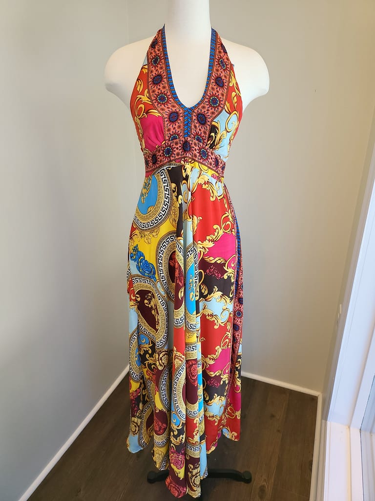 Firenze Mixed Silk Print Halter Dress