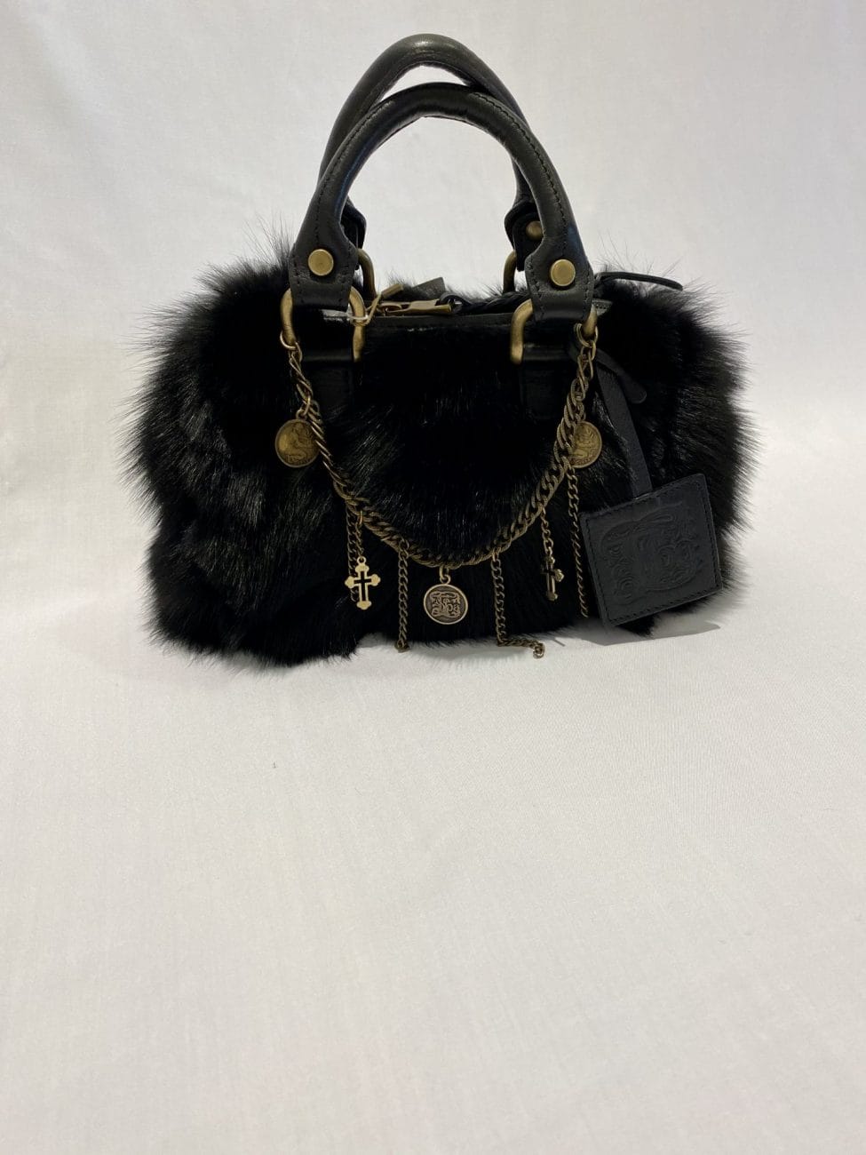 T.ba Bolsito Black Fur Handbag