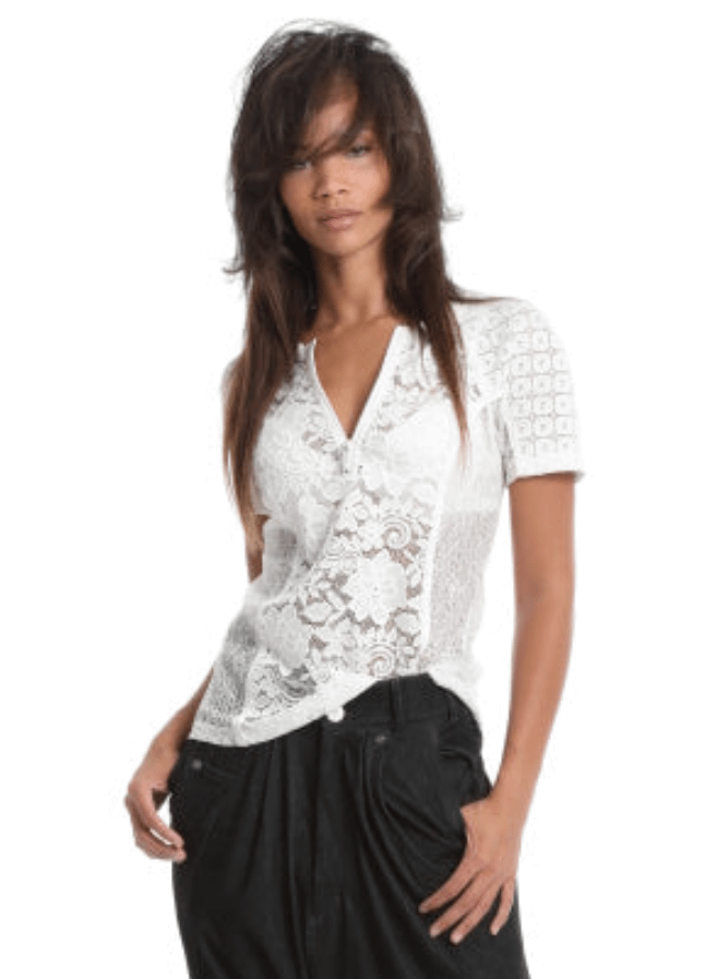 In Earnest by Byron Lars Stretch Lace Tee White