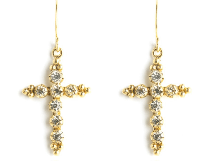 VSA Madonna Cross Earrings Gold/Clear