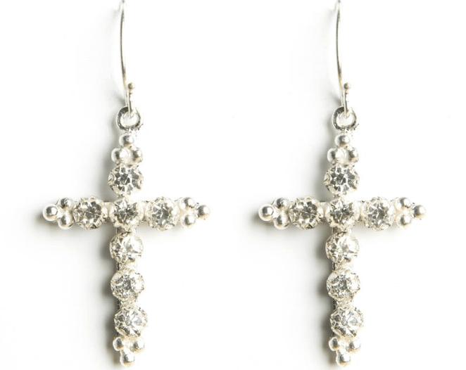 VSA Madonna Cross Earrings Silver/Clear