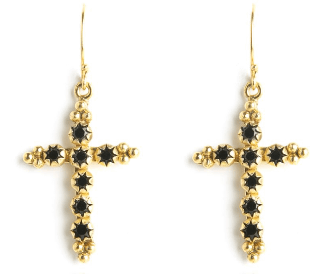 VSA Madonna Cross Earrings Gold/Jet Black