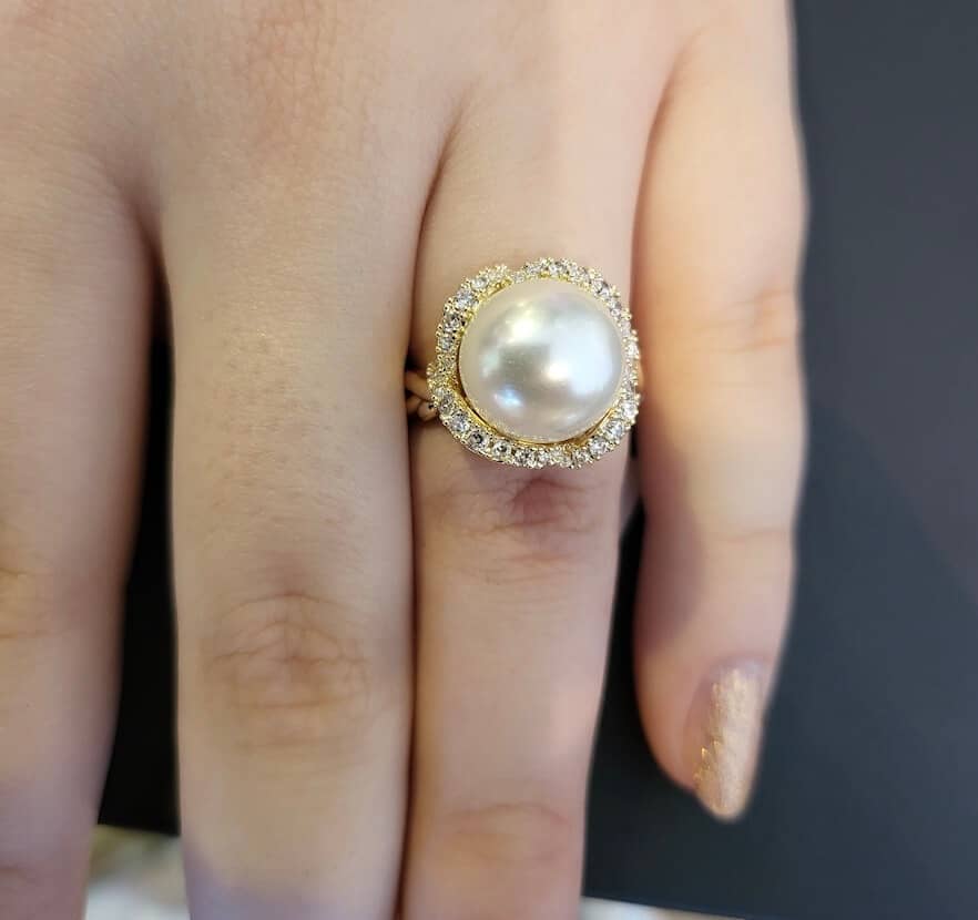 Pearl and Diamond Inspired Ring Faux