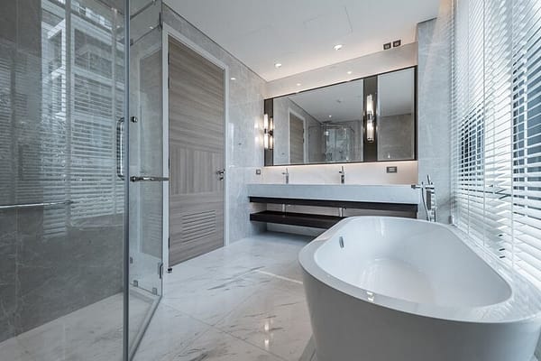 Picture of Elegant Bathroom Including Shower, Tub and floating Vanity