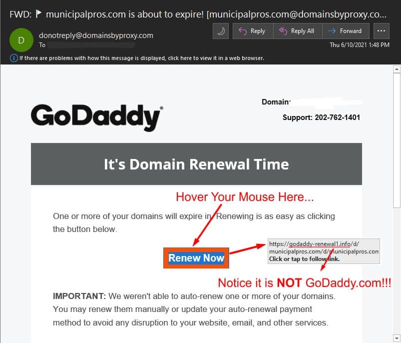 Beware of a Fake GoDaddy Domain Renewal Email!