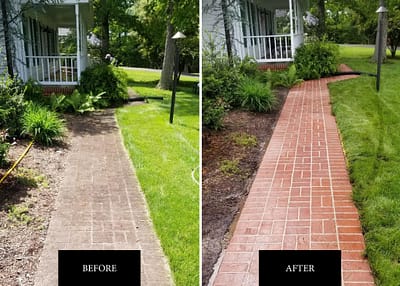Sidewalk before and after power washing